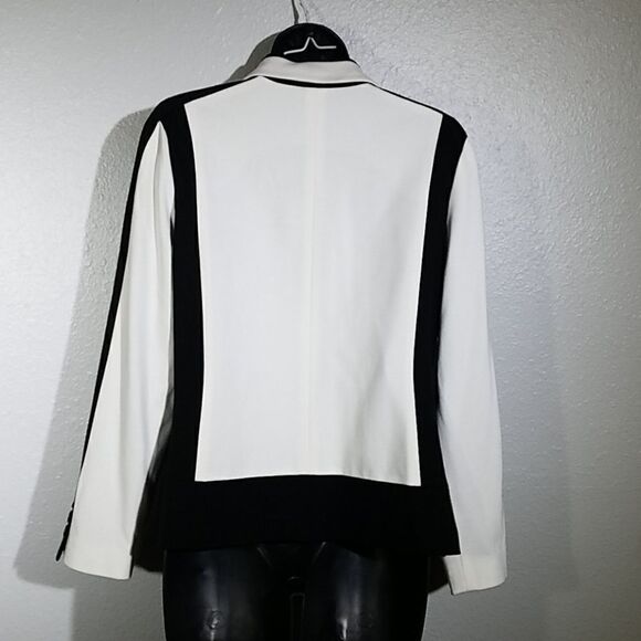 Chicos Ponte Knit Maritime Black White Blazer M/8 - Picture 3 of 6